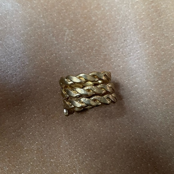 Vintage brass braided rope triple band solid ring boho gold layer stack - Picture 5 of 8
